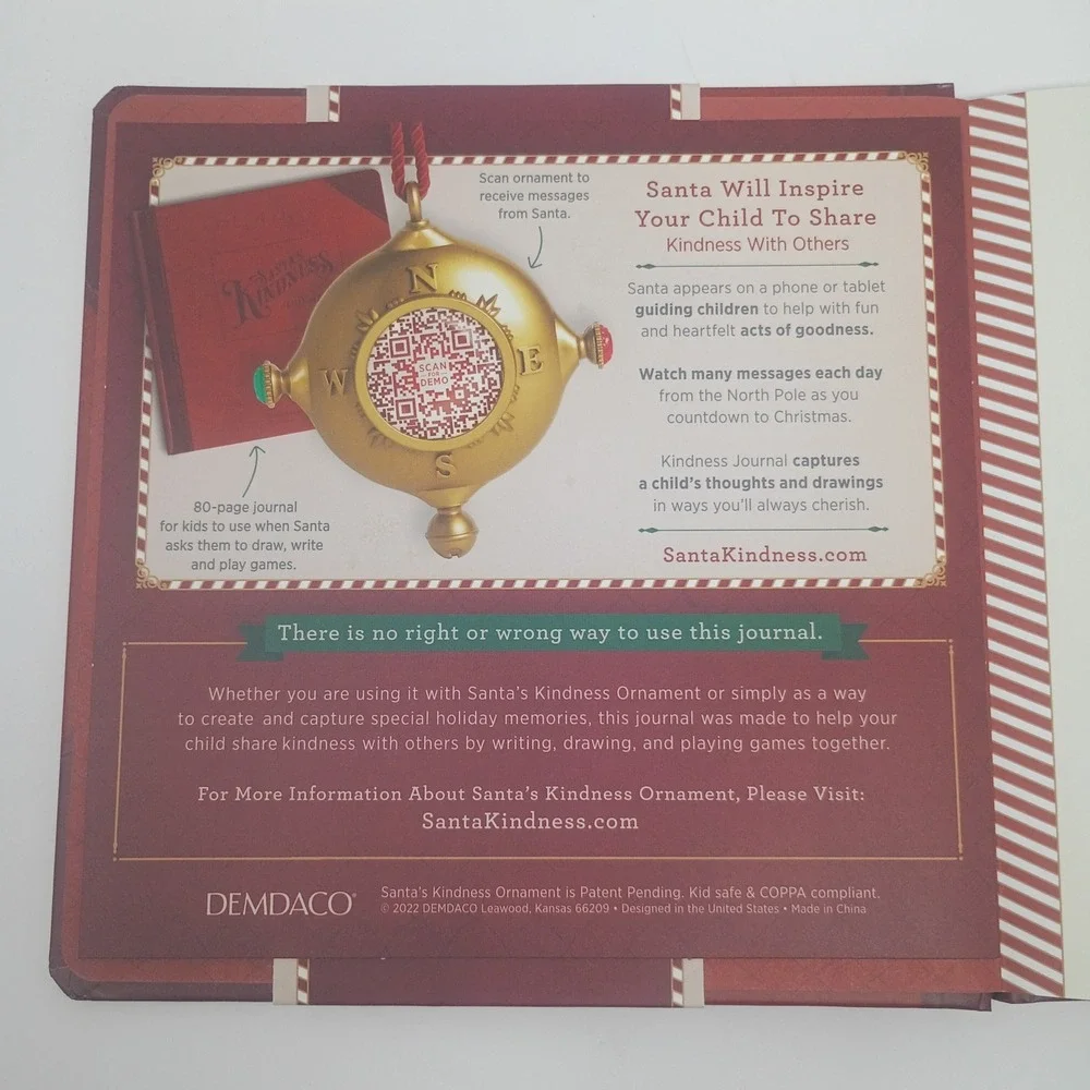 Demdaco Santa's Kindness Journal Christmas Keepsake Activity Book Red Hardcover